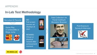 © 2014 IPG Media Lab. Proprietary & Confidential 34
APPENDIX
Recruited 61 Parents
Game Play
in UnblockMe or
Mega Jump
AD:
Full screen
banner ad
displays at
start
REWARD:
Virtual or
physical
reward after
achievement
moment
Data Collection via
Facial Coding &
Biometric Bracelet
Post-Exposure
Survey & Interview
In-Lab Test Methodology
 