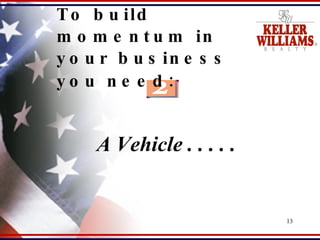 A Vehicle . . . . . To build momentum in your business you need:   