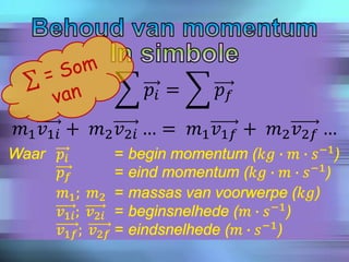 𝑝𝑖 = 𝑝 𝑓
𝑚1 𝑣1𝑖 + 𝑚2 𝑣2𝑖 … = 𝑚1 𝑣1𝑓 + 𝑚2 𝑣2𝑓 …
 