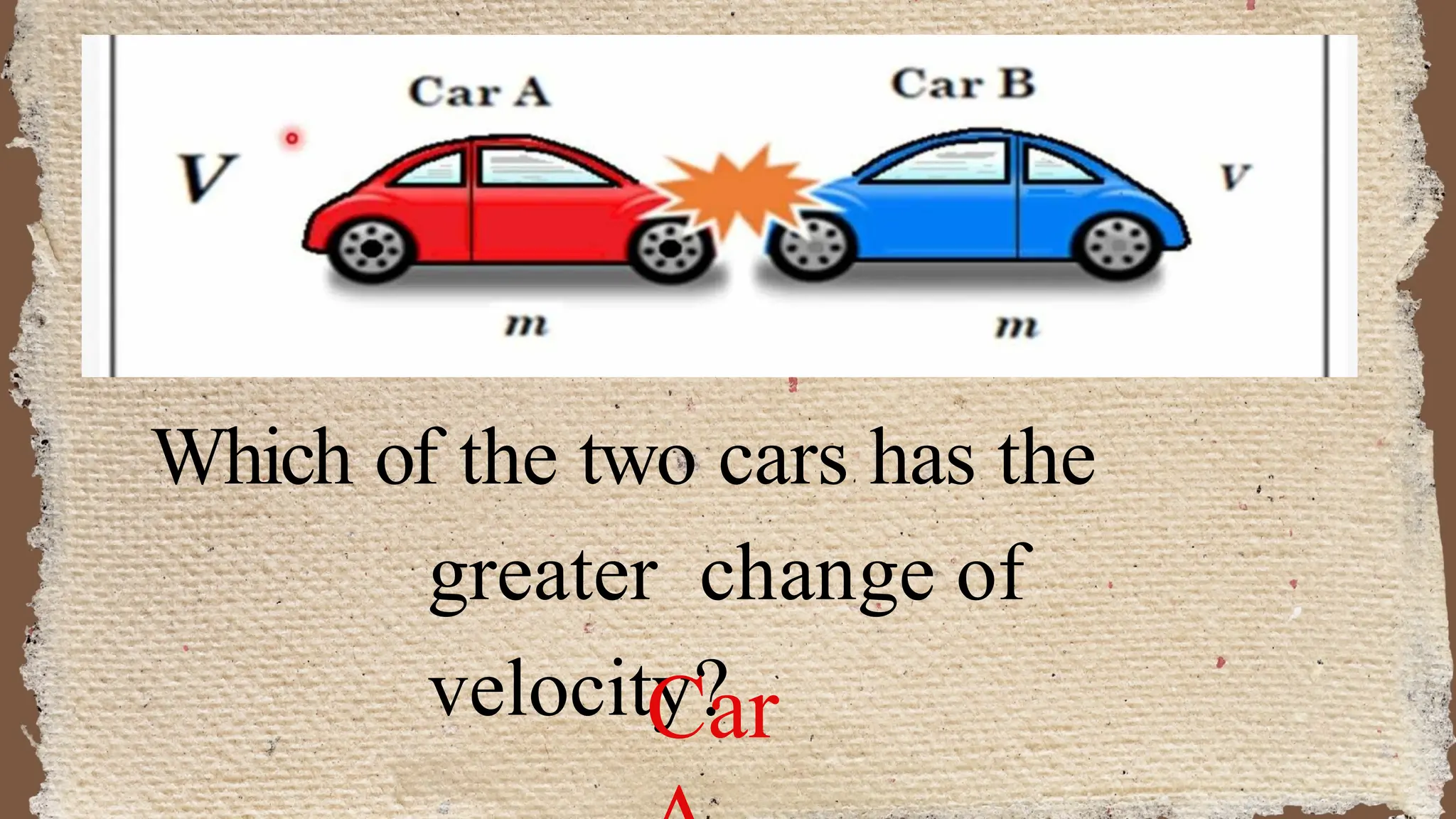 Which of the two cars has the
greater change of
velocity?
Car
 