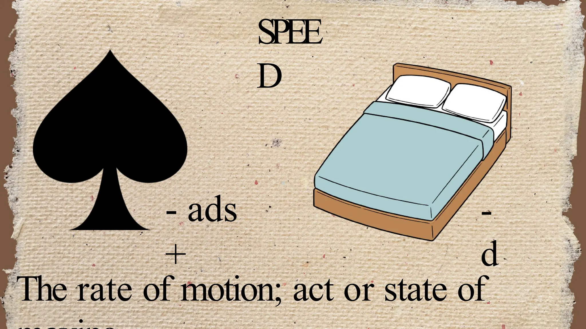 SPEE
D
- ads
+
-
d
The rate of motion; act or state of
 