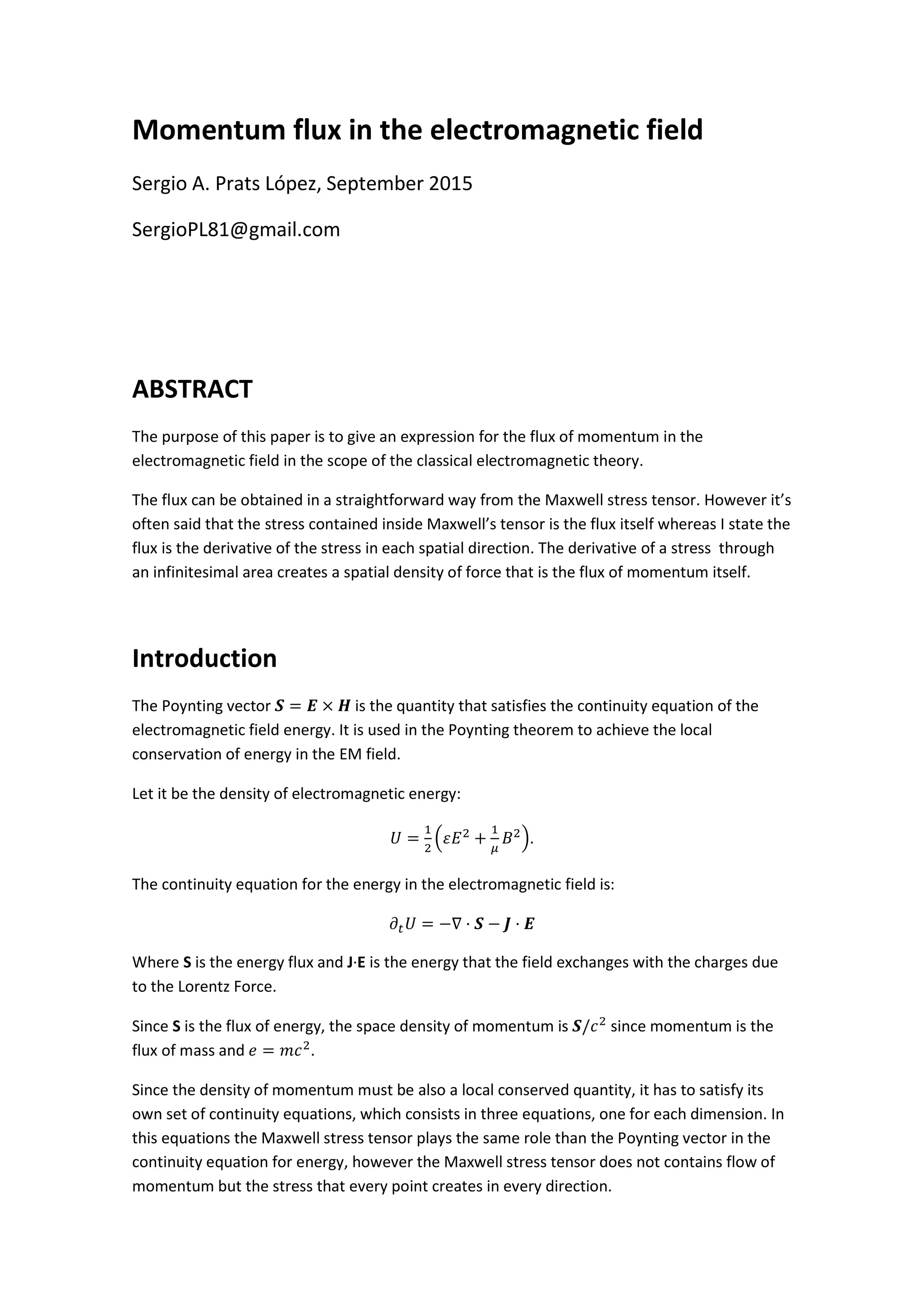 Momentum flux in the electromagnetic field | PDF