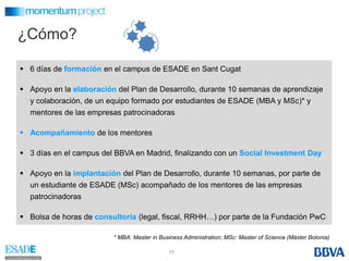 Transparencia de mercados y desintermediación de cadenas de suministroEmprendimientos SocialesAcerca de MomentumModelo de DesarrolloOrganizaciónCalendario