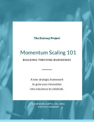 Momentum Scaling 101
BUILDING THRIVING BUSINESSES
A new strategic framework
to grow your innovation
into a business to celebrate.
DAVENDER GUPTA, MS, MBA
SOVITA CHANDER
 