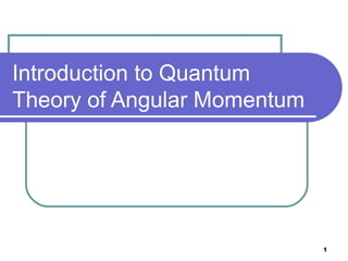 Introduction to Quantum
Theory of Angular Momentum

1

 