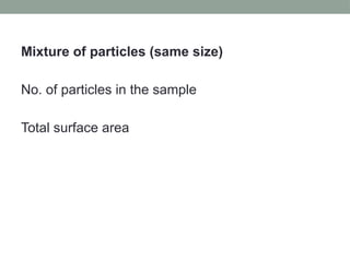 Mixture of particles (same size)
No. of particles in the sample
Total surface area
 