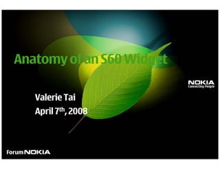 Anatomy of an S60 Widget

                Valerie Tai
                April 7th, 2008


Company Confidential
 