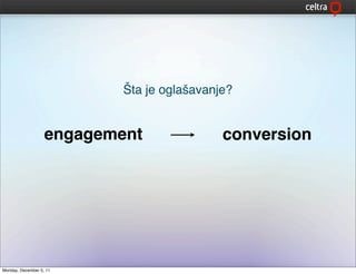 Šta je oglašavanje?


                   engagement               conversion




Monday, December 5, 11
 