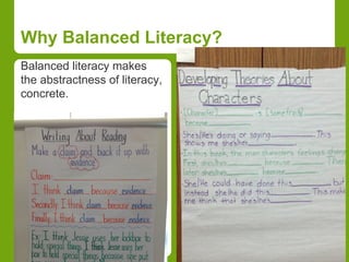 Why Balanced Literacy? 
Balanced literacy makes 
the abstractness of literacy, 
concrete. 
 