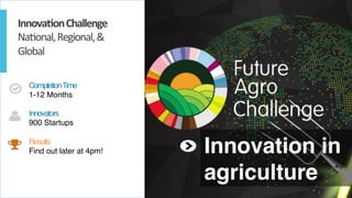 MEDELLÍN 2016 # G E C 2 0 1 6 | @ G E C G L O B A L | G E C . C O
CompletionTime
1-12 Months
Innovators
900 Startups 
Results
Find out later at 4pm!
Change is in 
the challenge
Innova<on	Challenge	
Na9onal,	Regional,	&	
Global	
Innovation in
agriculture
 