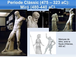 Periode Clàssic (475 – 323 aC): 
Miró (480-440 aC) 
Marsyas de 
Miró, amb la 
flauta d'Atenea, 
450 aC 
 