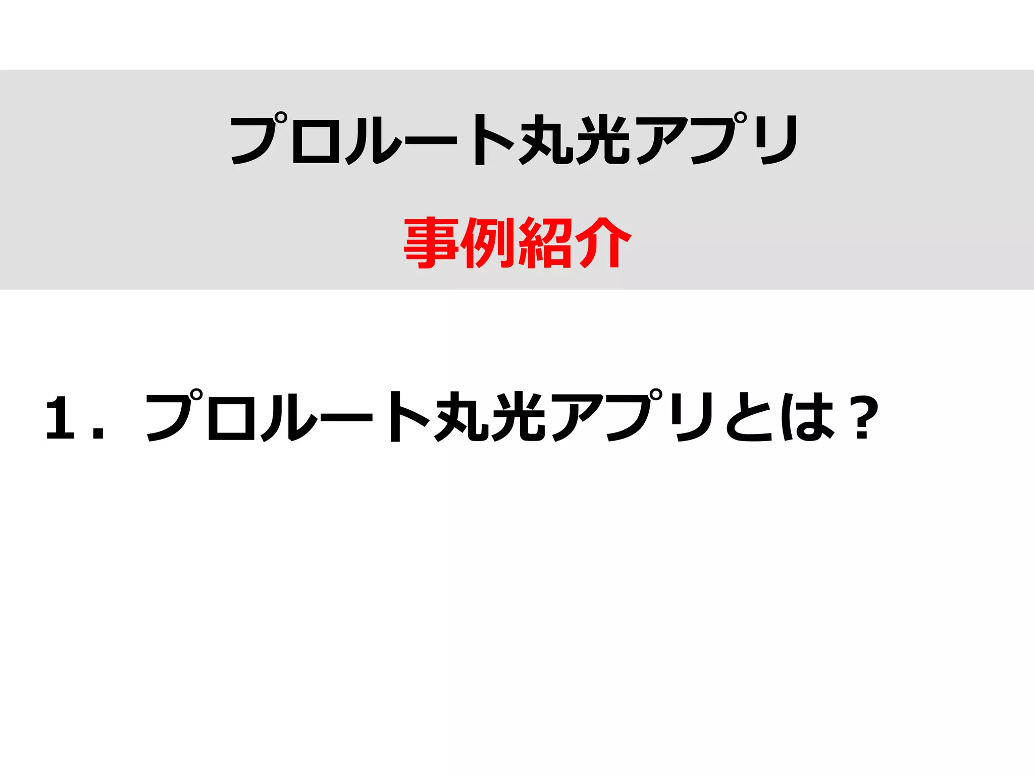 プロルート丸光アプリ
事例例紹介
１．プロルート丸光アプリとは？
 