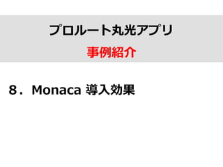 プロルート丸光アプリ
事例例紹介
８．Monaca  導⼊入効果
 