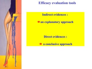 Efficacy evaluation tools Indirect evidences :   an explanatory approach Direct evidences :    a conclusive approach 