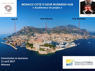 Hub Network Hub BusinessHub IT
MONACO COTE D’AZUR BUSINESS HUB
« Accélérateur de projets »
Commission m-tourisme
11 avril 2017
Monaco
 