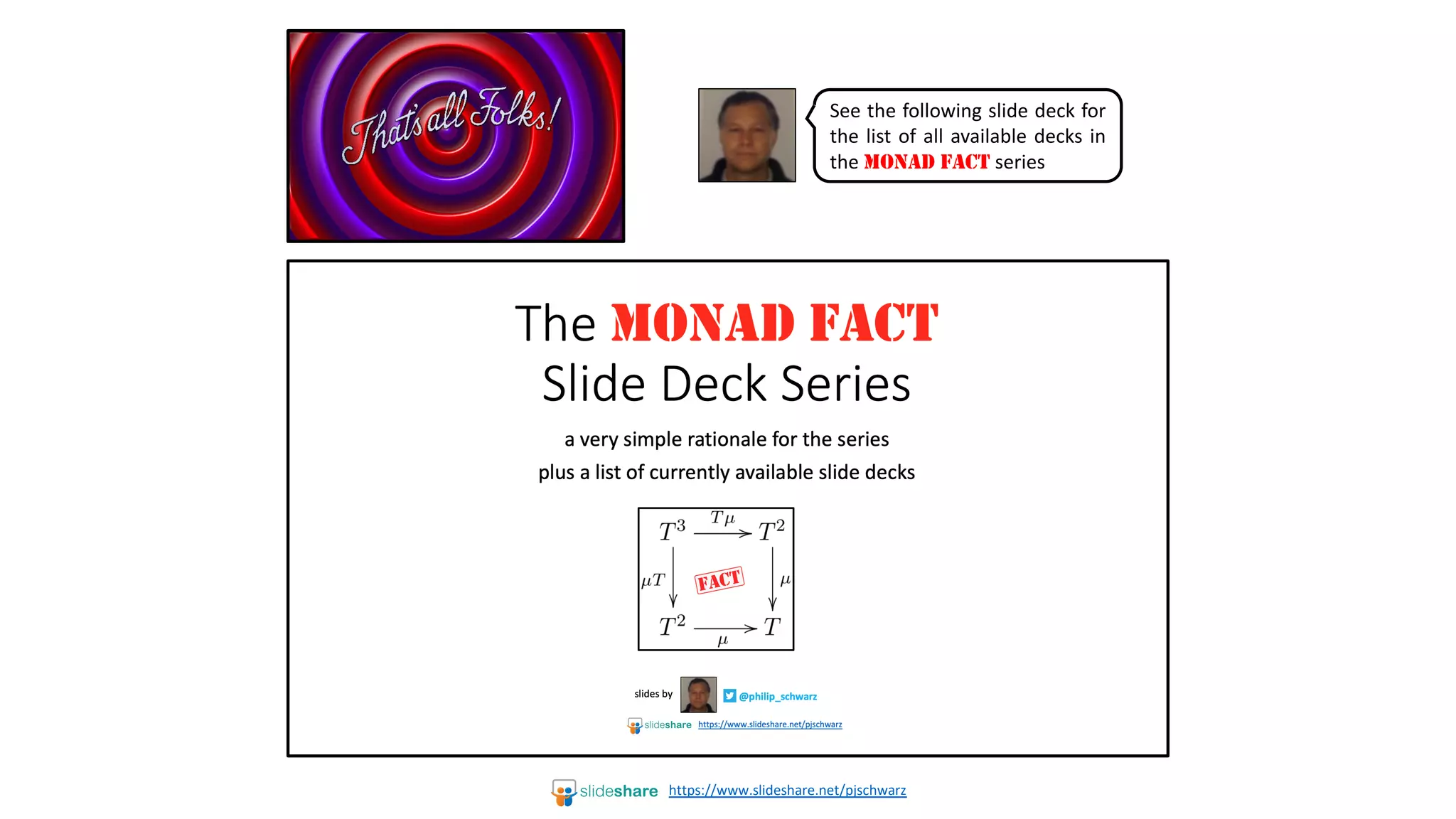 See the following slide deck for
the list of all available decks in
the MONAD FACT series
https://www.slideshare.net/pjschwarz
 
