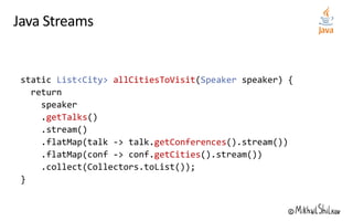 List<City> allCitiesToVisit Speaker
getTalks
getConferences
getCities
 