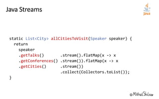 List<City> allCitiesToVisit Speaker
getTalks
getConferences
getCities
 