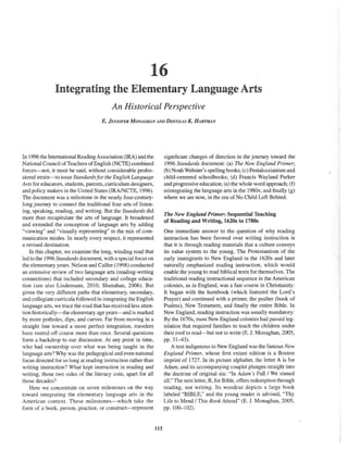 Monaghan Hartman 2011 Integrating the Elementary Language Arts: A History