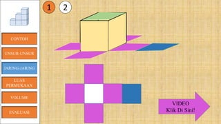 CONTOH
JARING-JARING
VOLUME
LUAS
PERMUKAAN
EVALUASI
UNSUR-UNSUR
VIDEO
Klik Di Sini!
1 2
 