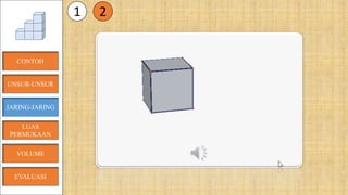 CONTOH
JARING-JARING
VOLUME
LUAS
PERMUKAAN
EVALUASI
UNSUR-UNSUR
1 2
 