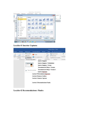 Lección 41 Insertar Capturas
Lección 42 Recomendaciones Finales
 