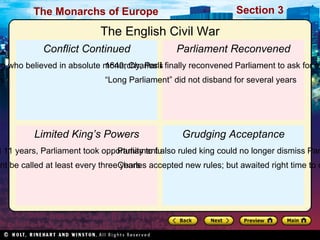 The Tudors and Parliament Henry VIII created Protestant Church in England to divorce first wife Had Parliament pass laws ending power of pope in England In 1534 Act of Supremacy named king as head of Church of England Henry and Parliament Two prominent members of Tudor dynasty, Henry VIII and daughter Elizabeth I, ruled when absolutism common on European continent In England, Parliament placed curbs on absolute monarchy Both father, daughter had to learn to work with Parliament to fulfill goals Henry and Elizabeth 