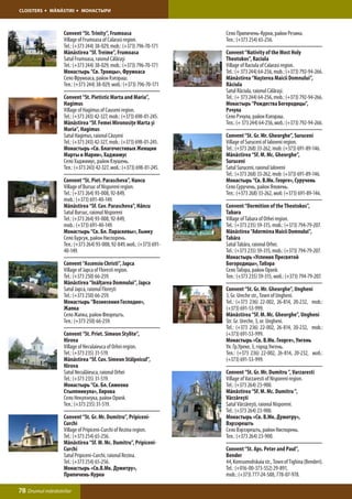 CLOISTERS   MĂNĂSTIRI      МОНАСТЫРИ



                  Convent “St. Trinity”, Frumoasa                      Село Припичень-Курки, район Резина.
                  Village of Frumoasa of Calarasi region.              Тел.: (+373 254) 65-256.
                  Tel.: (+373 244) 38-029, mob.: (+373) 796-70-171
                  Mănăstirea “Sf. Treime”, Frumoasa                    Convent “Nativity of the Most Holy
                  Satul Frumoasa, raionul Călăraşi                     Theotokos”, Raciula
                  Tel.: (+373 244) 38-029, mob.: (+373) 796-70-171     Village of Raciula of Calarasi region.
                  Монастырь “Св. Троицы», Фрумоаса                     Tel.: (+ 373 244) 64-256, mob.: (+373) 792-94-266.
                  Село Фрумоаса, район Кэлэраш.                        Mănăstirea “Naşterea Maicii Domnului”,
                  Тел.: (+373 244) 38-029, моб.: (+373) 796-70-171     Răciula
                                                                       Satul Răciula, raionul Călăraşi.
                  Convent “St. Pietistic Marta and Maria”,             Tel.: (+ 373 244) 64-256, mob.: (+373) 792-94-266.
                  Hagimus                                              Монастырь “Рождества Богородицы”,
                  Village of Hagimus of Causeni region.                Рэчула
                  Tel.: (+373 243) 42-327, mob.: (+373) 698-01-245.    Село Рэчула, район Кэлэраш.
                  Mănăstirea “Sf. Femei Mironosiţe Marta şi            Тел.: (+ 373 244) 64-256, моб.: (+373) 792-94-266.
                  Maria”, Hagimus
                  Satul Hagimus, raionul Căuşeni                       Convent “St. Gr. Mr. Gheorghe”, Suruceni
                  Tel.: (+373 243) 42-327, mob.: (+373) 698-01-245.    Village of Suruceni of Ialoveni region.
                  Монастырь «Св. Благочестивых Женщин                  Tel.: (+373 268) 33-262, mob: (+373) 691-89-146.
                  Марты и Марии», Хаджимус                             Mănăstirea “Sf. M. Mc. Gheorghe”,
                  Село Хаджимус, район Кэушень.                        Suruceni
                  Тел.: (+373 243) 42-327, моб.: (+373) 698-01-245.    Satul Suruceni, raionul Ialoveni
                                                                       Tel.: (+373 268) 33-262, mob: (+373) 691-89-146.
                  Convent “St. Piet. Parascheva”, Hancu                Монастырь “Св. В.Мк. Георге», Суручень
                  Village of Bursuc of Nisporeni region.               Село Суручень, район Яловень.
                  Tel.: (+373 264) 93-008, 92-849,                     Тел.: (+373 268) 33-262, моб: (+373) 691-89-146.
                  mob.: (+373) 691-40-149.
                  Mănăstirea “Sf. Cuv. Parascheva”, Hâncu              Convent “Dormition of the Theotokos”,
                  Satul Bursuc, raionul Nisporeni                      Tabara
                  Tel.: (+373 264) 93-008, 92-849,                     Village of Tabara of Orhei region.
                  mob.: (+373) 691-40-149.                             Tel.: (+373 235) 59-315, mob.: (+373) 794-79-207.
                  Монастырь “Св. Бл. Параскевы», Хынку                 Mănăstirea “Adormirea Maicii Domnului”,
                  Село Бурсук, район Ниспорень.                        Tabăra
                  Тел.: (+373 264) 93-008, 92-849, моб.: (+373) 691-   Satul Tabăra, raionul Orhei.
                  40-149.                                              Tel.: (+373 235) 59-315, mob.: (+373) 794-79-207.
                                                                       Монастырь «Успения Пресвятой
                  Convent “Ascensio Christi”, Japca                    Богородицы», Табэра
                  Village of Japca of Floresti region.                 Село Табэра, район Орхей.
                  Tel.: (+373 250) 66-259.                             Тел.: (+373 235) 59-315, моб.: (+373) 794-79-207.
                  Mănăstirea “Inălţarea Domnului”, Japca
                  Satul Japca, raionul Floreşti                        Convent “St. Gr. Mr. Gheorghe”, Ungheni
                  Tel.: (+373 250) 66-259.                             3, Gr. Ureche str., Town of Ungheni.
                  Монастырь “Вознесения Господне»,                     Tel.: (+373 236) 22-002, 26-814, 20-232, mob.:
                  Жапка                                                (+373) 691-53-999.
                  Село Жапка, район Флорешть.                          Mănăstirea “Sf. M. Mc. Gheorghe”, Ungheni
                  Тел.: (+373 250) 66-259.                             Str. Gr. Ureche, 3, or. Ungheni.
                                                                       Tel.: (+373 236) 22-002, 26-814, 20-232, mob.:
                  Convent “St. Priet. Simeon Stylite”,                 (+373) 691-53-999.
                  Hirova                                               Монастырь «Св. В.Мк. Георге», Унгень
                  Village of Neculaieuca of Orhei region.              Ул. Гр.Уреке, 3, город Унгень.
                  Tel.: (+373 235) 31-519.                             Тел.: (+373 236) 22-002, 26-814, 20-232, моб.:
                  Mănăstirea “Sf. Cuv. Simeon Stâlpnicul”,             (+373) 691-53-999.
                  Hirova
                  Satul Neculăieuca, raionul Orhei                     Convent “St. Gr. Mr. Dumitru ”, Varzaresti
                  Tel.: (+373 235) 31-519.                             Village of Varzaresti of Nisporeni region.
                  Монастырь “Св. Бл. Симеона                           Tel.: (+373 264) 23-900.
                  Стылпникула», Хирова                                 Mănăstirea “Sf. M. Mc. Dumitru ”,
                  Село Некулэеука, район Орхей.                        Vărzăreşti
                  Тел.: (+373 235) 31-519.                             Satul Vărzăreşti, raionul Nisporeni.
                                                                       Tel.: (+373 264) 23-900.
                  Convent “St. Gr. Mr. Dumitru”, Pripiceni-            Монастырь «Св. В.Мк. Думитру»,
                  Curchi                                               Вэрзэрешть
                  Village of Pripiceni-Curchi of Rezina region.        Село Вэрзэрешть, район Ниспорень.
                  Tel.: (+373 254) 65-256.                             Тел.: (+373 264) 23-900.
                  Mănăstirea “Sf. M. Mc. Dumitru”, Pripiceni-
                  Curchi                                               Convent “St. Aps. Peter and Paul”,
                  Satul Pripiceni-Curchi, raionul Rezina.              Bender
                  Tel.: (+373 254) 65-256.                             44, Komsomoliskaia str., Town of Tighina (Benderi).
                  Монастырь «Св.В.Мк. Думитру»,                        Tel.: (+016-00-373-552) 29-891,
                  Припичень-Курки                                      mob.: (+373) 777-24-588, 778-07-978.

78 Drumul mănăstirilor
 