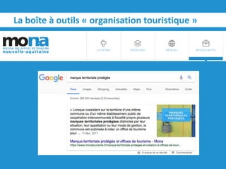 La boîte à outils « organisation touristique »
 