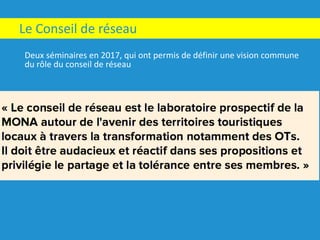 Deux	séminaires	en	2017,	qui	ont	permis	de	définir	une	vision	commune	
du	rôle	du	conseil	de	réseau
Le	Conseil	de	réseau
 