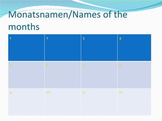 Monatsnamen/Names of the months 1 2 3 4 5 6 7 8 9 10 11 12 