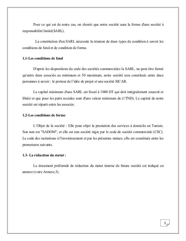Business Plan D Une Societe De Service A Domicile Tunisienne