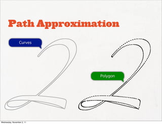 Path Approximation
                  Curves




                            Polygon




Wednesday, November 2, 11
 