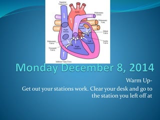 Warm Up-
Get out your stations work. Clear your desk and go to
the station you left off at
 