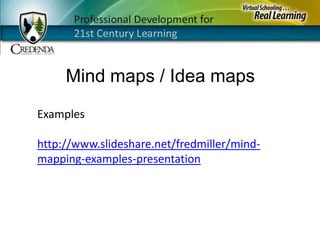 Mind maps / Idea mapsExampleshttp://www.slideshare.net/fredmiller/mind-mapping-examples-presentation