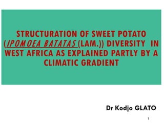 1
STRUCTURATION OF SWEET POTATO
(IPOMOEA BATATAS (LAM.)) DIVERSITY IN
WEST AFRICA AS EXPLAINED PARTLY BY A
CLIMATIC GRADIENT
Dr Kodjo GLATO
 