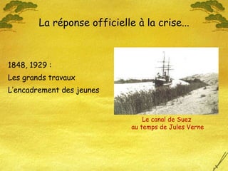 1848, 1929 : Les grands travaux L’encadrement des jeunes La réponse officielle à la crise... Le canal de Suez  au temps de Jules Verne 