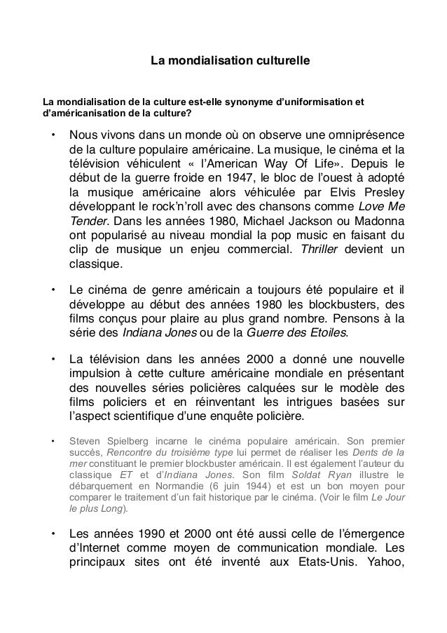 Culture et mondialisation dissertation