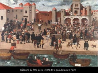 Lisbonne au XVIe siècle : 10 % de la population est noire
Esclaves
Travailleurs
Nobles
 
