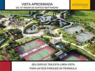 VISTA APROXIMADA DO 12º ANDAR DO EDIFÍCIO ROTTERDAM SEU DÚPLEX TEM ESTA LINDA VISTA PARA UM DOS PARQUES DA PENÍNSULA 