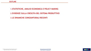 ACEF
3
ROBERTO
MONDUCCI
AREL
ROMA
18 MARZO 2018
1.STATISTICHE, ANALISI ECONOMICA E POLICY MAKING
2.EVIDENZE SULLA CRESCITA DEL SISTEMA PRODUTTIVO
3.LE DINAMICHE CONGIUNTURALI RECENTI
OUTLINE
Meeting Nazionale ACEF 2018
Idee e Azioni per il Cambiamento
3
 
