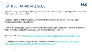 LÄHTEET JA KIRJALLISUUS
Björklund (2015). Unaccompanied refugee minors in Finland: Challenges and good practices in a Nord...