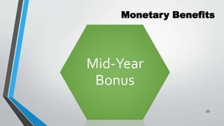 Monetary Benefits
Mid-Year
Bonus
23
 