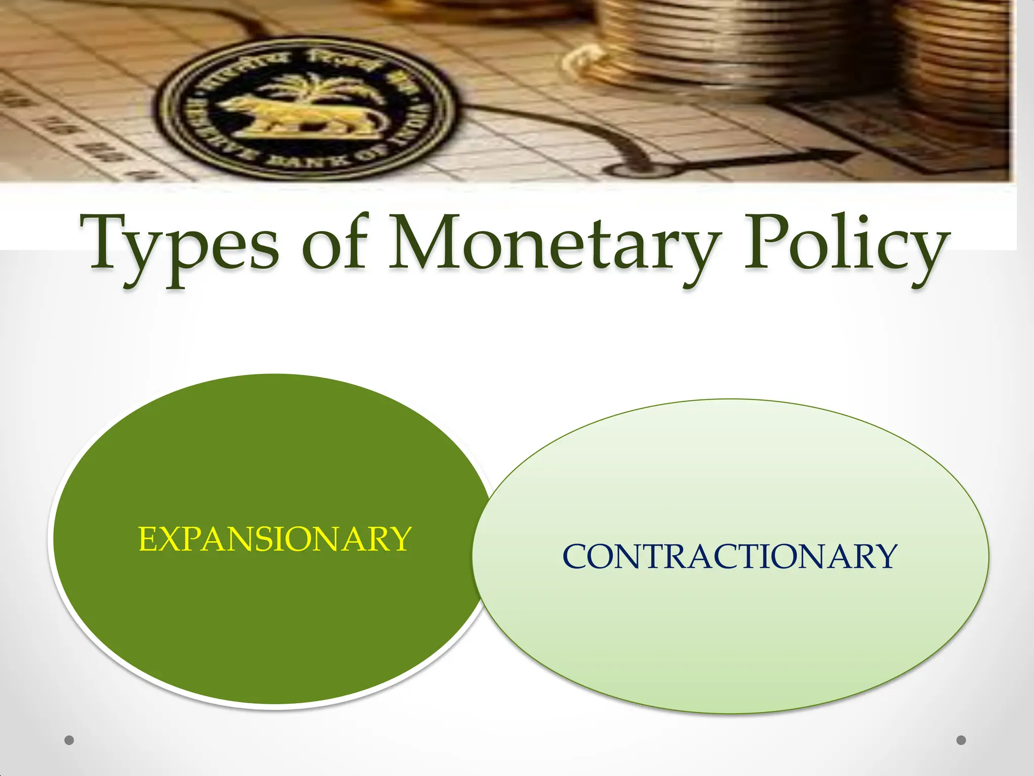 Types of Monetary Policy
EXPANSIONARY
CONTRACTIONARY
 