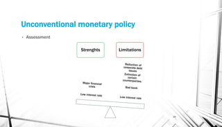 Unconventional monetary policy
• Assessment
20
Strenghts Limitations
 