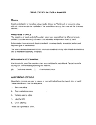 Monetary policy/ Credit Control of pakistan | DOCX