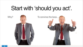 Start with ‘should you act’.!
Why? To convince the boss…
 