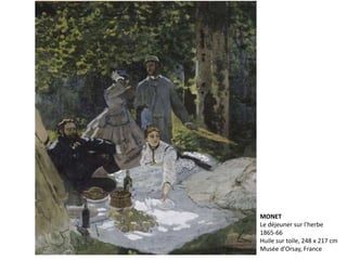 MONET
Le déjeuner sur l'herbe
1865-66
Huile sur toile, 248 x 217 cm
Musée d'Orsay, France
 