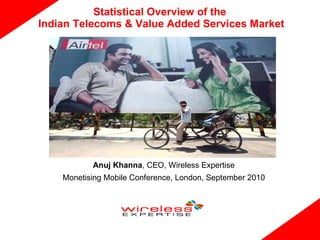 Statistical Overview of the  Indian Telecoms & Value Added Services Market Anuj Khanna , CEO, Wireless Expertise Monetising Mobile Conference, London, September 2010 