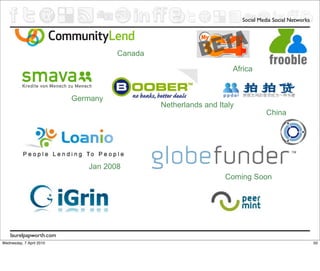 Social Media Social Networks




                                         Canada

                                                                      Africa


                          Germany
                                                  Netherlands and Italy
                                                                                   China




                             Jan 2008
                                                                    Coming Soon




                             Australia
                                                                          Australia
         Blog source: http://www.wiseclerk.com
    laurelpapworth.com
Wednesday, 7 April 2010                                                                                  50
 